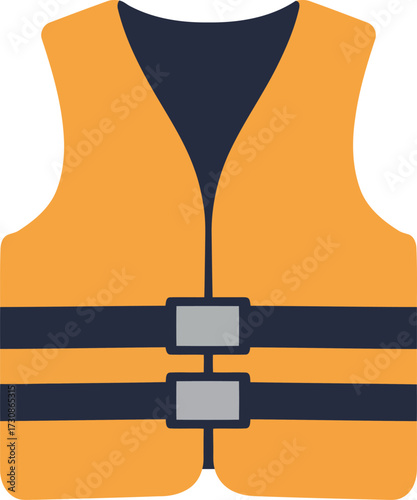 Bright orange safety vest life jacket with reflective stripes for water sports vector