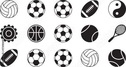 Collection of sports ball icons for competition, athletics, and recreation projects