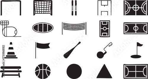 Athletic field vector designs with soccer, basketball, and baseball court graphics