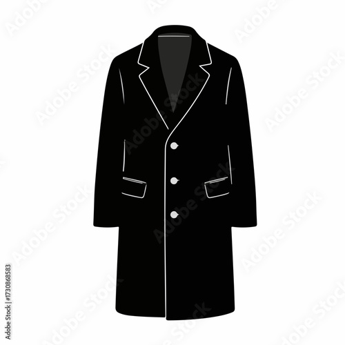Classic black wool overcoat with white trim, perfect for stylish winter wear