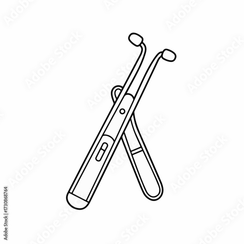 Simple line art illustration of two crossed electronic skincare wands for facial treatment