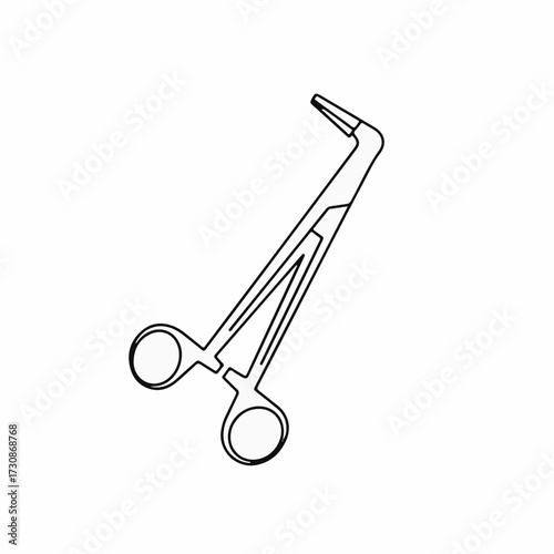 Surgical instrument detail, clean line art of a medical clamp with angled tip