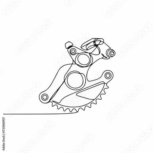 Minimalist continuous line drawing of a bicycle crankset and pedal