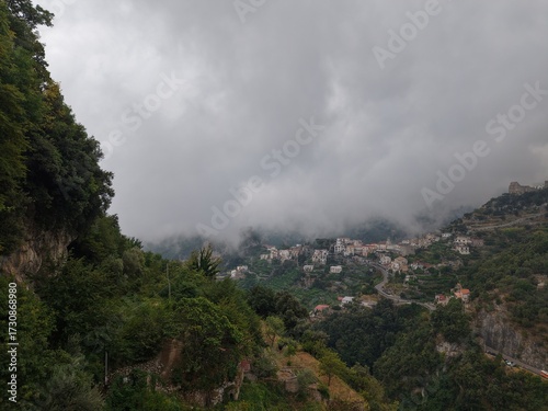 Ravello village on the Amalfi Coast under afternoon clouds