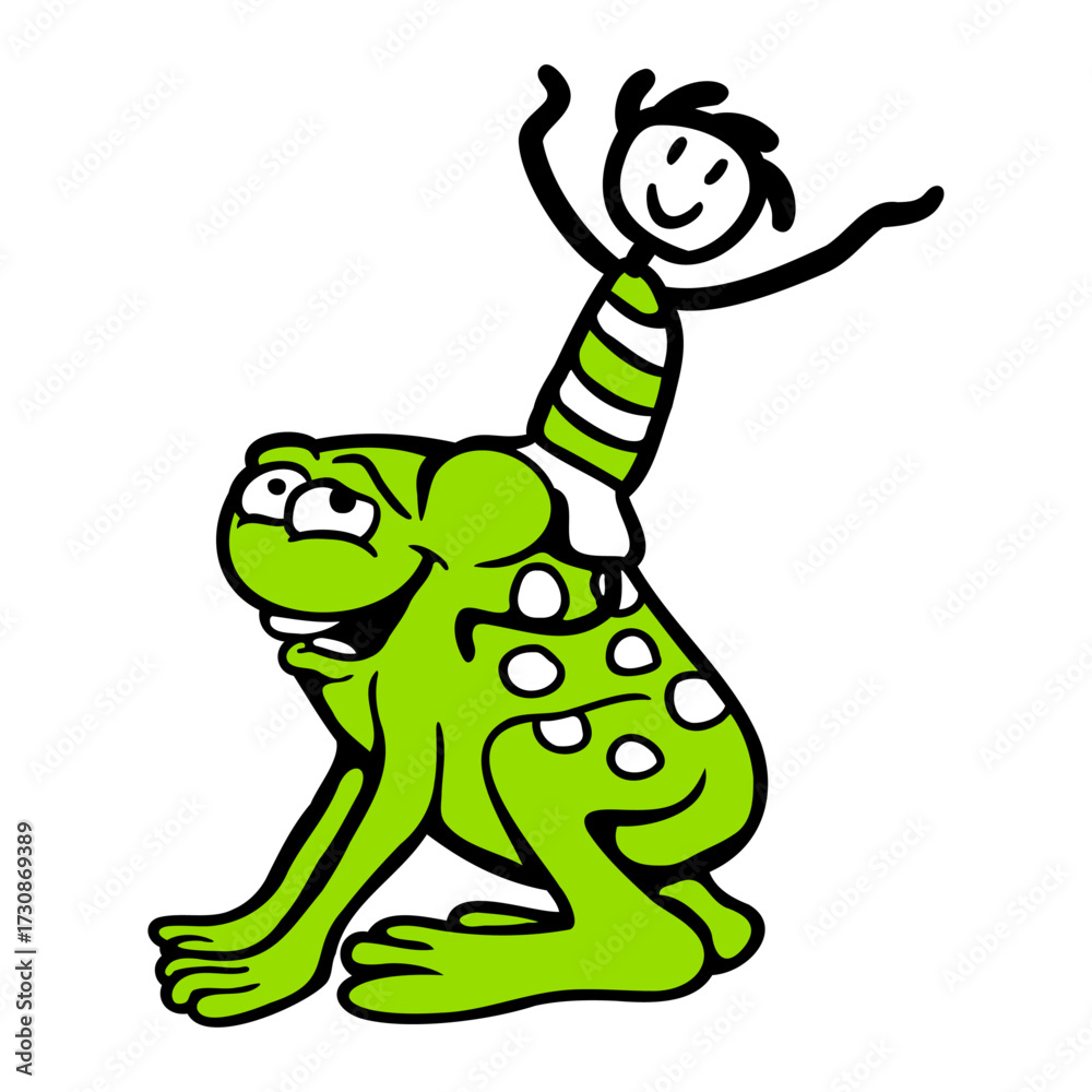 Obraz premium 2 friends frog boy riding team toad funny rider cute drawing