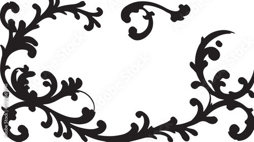vintage floral corner ornaments. Elegant baroque frame decorations in black vector for invitations, borders, design, and décor art