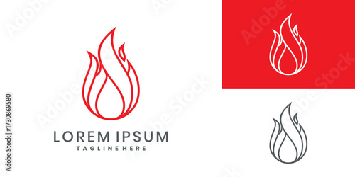 Abstract fire flame logo design in red,  minimalist line art symbol