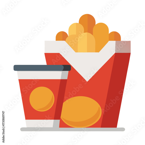 Flat vector art of chicken nuggets and drink fast food