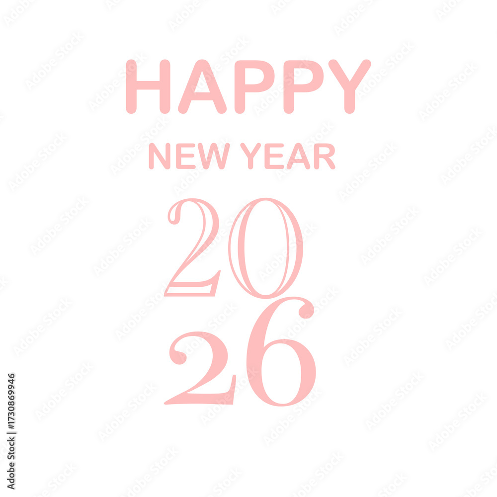 Naklejka premium Minimalist Happy New Year 2026 Vertical Greeting in Soft Pink Peach Typography