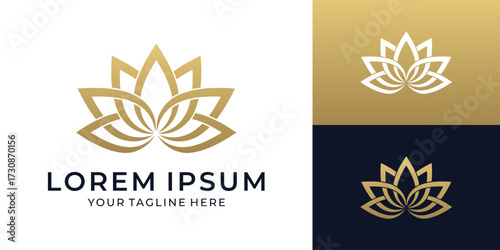 Gold lotus flower logo, elegant floral symbol