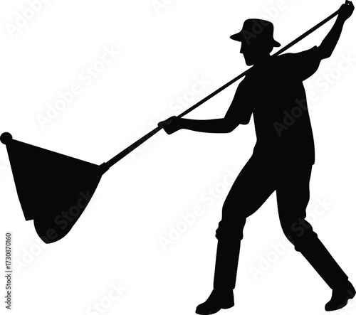 Vactor Silhouette Of A Fisherman Pulling Net On