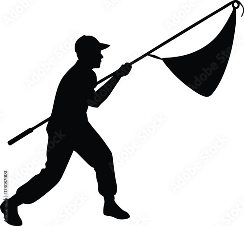Vactor Silhouette Of A Fisherman Pulling Net