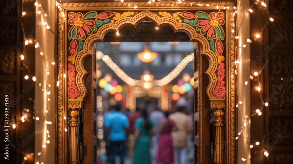 Obraz premium Ornate Indian Doorway Decorated With Lights entrance