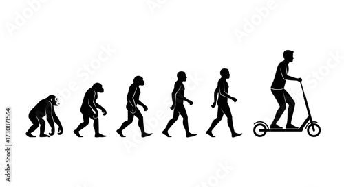 The evolution of human transportation from primates to electric scooters.