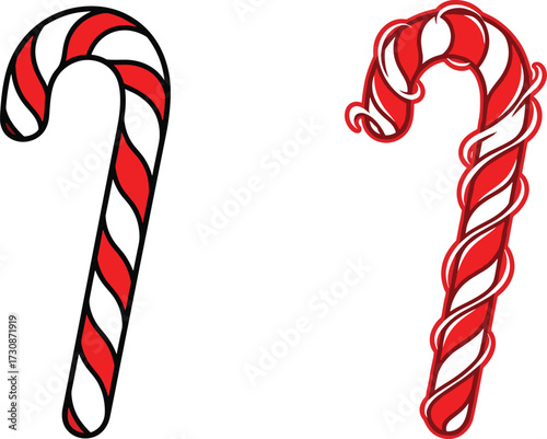 Candy cane illustration, festive Christmas sweet design, decorative holiday treat vector, seasonal winter artwork, traditional celebration candy