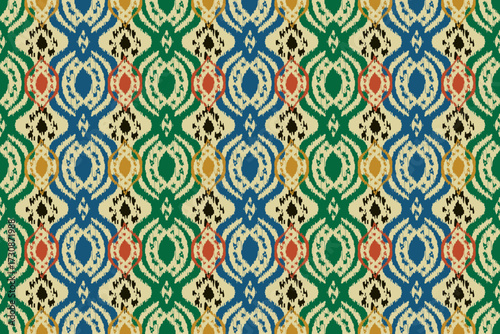 Ikat geometric folklore ornament. Oriental vector damask pattern. Ancient art of the Arabesque. Tribal ethnic texture. Spanish motif on the carpet. Aztec style. Indian rug. Gypsy, Mexican embroidery.