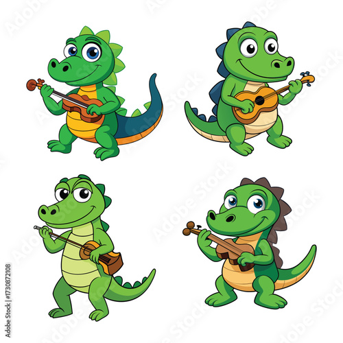 Melodic Crocodile — Playful Cartoon Vector Collection in Flat Style