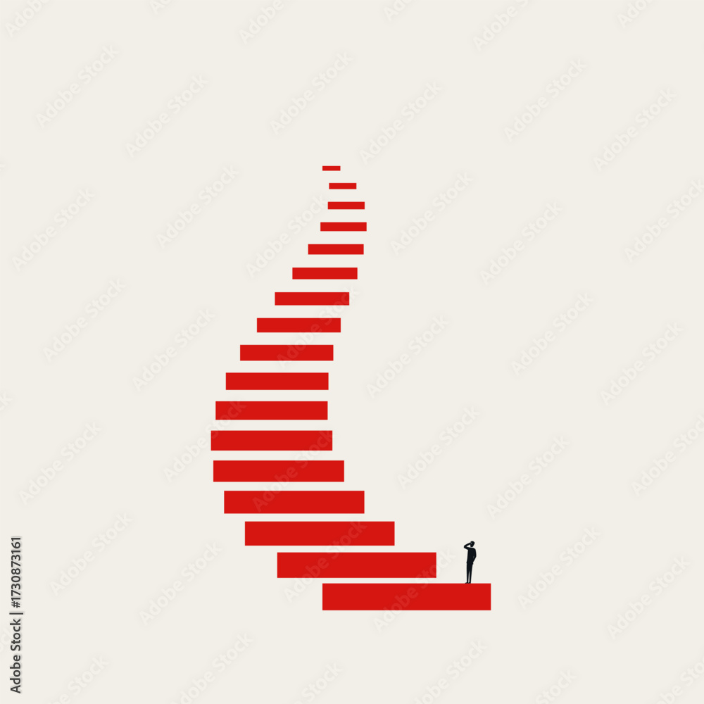 custom made wallpaper toronto digitalMinimalist vector illustration of a person facing a long flight of stairs. Symbolizes a career journey, future challenges, ambition, and the first step towards achieving a goal.