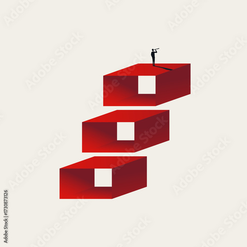 Vector illustration of a visionary leader looking to the future. Symbolizes career growth, ambition, achieving goals, and searching for new business opportunities. Minimalist abstract design.