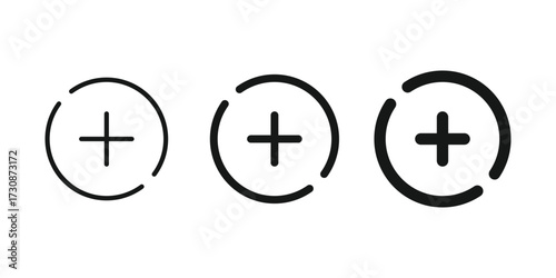 More icon. Read more sign. Set of plus icons. Vector illustration