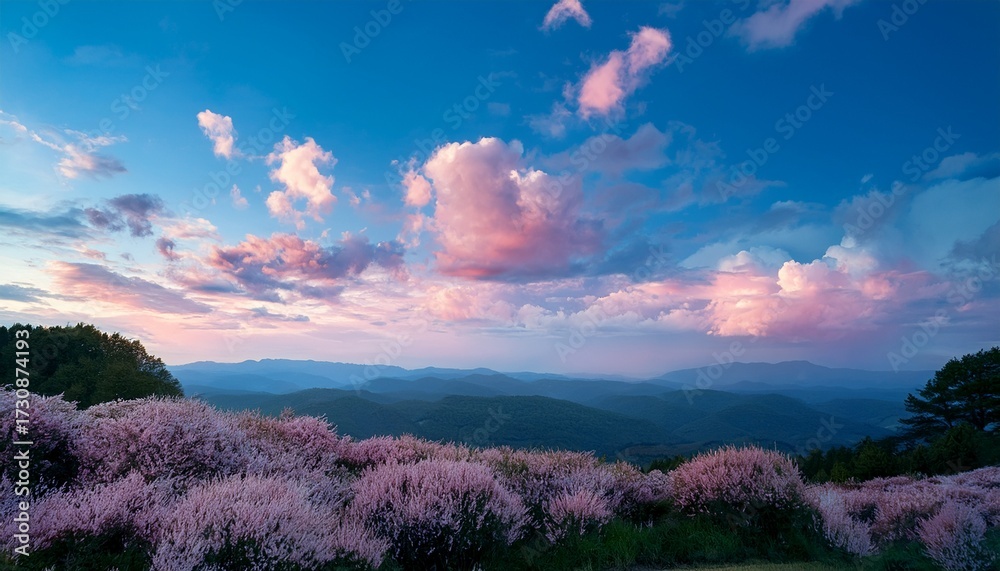 Obraz premium Early Morning Spring Summer Pink And Blue Cloudy Sky