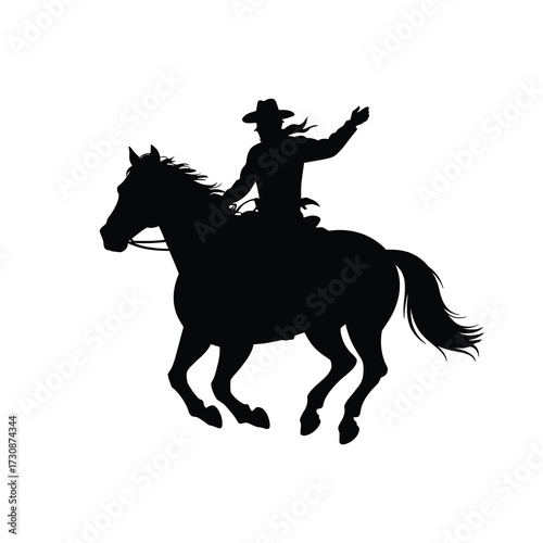 Dynamic silhouette of a cowboy riding a galloping horse
