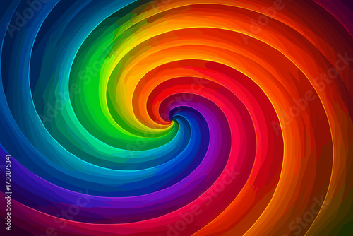 Dynamic composition vector edges swirling spiral rainbow glowing vortex illustration