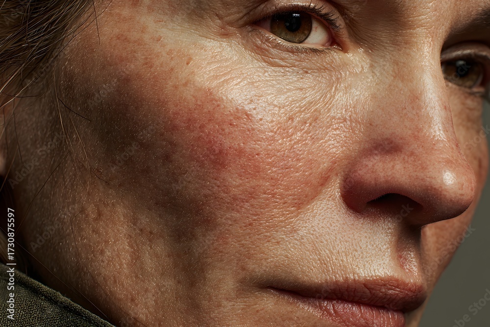 Fototapeta premium Close-up portrait capturing the texture and details of an expressive face in natural light