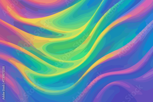 Folds silk iridescent gradients flowing illustration illuminated rainbow fabric smooth vector