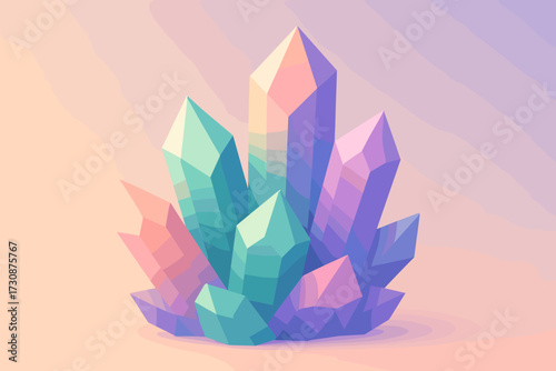 Crystals peach colorful lavender illustration cluster crystal faceted gradients mineral jade vector