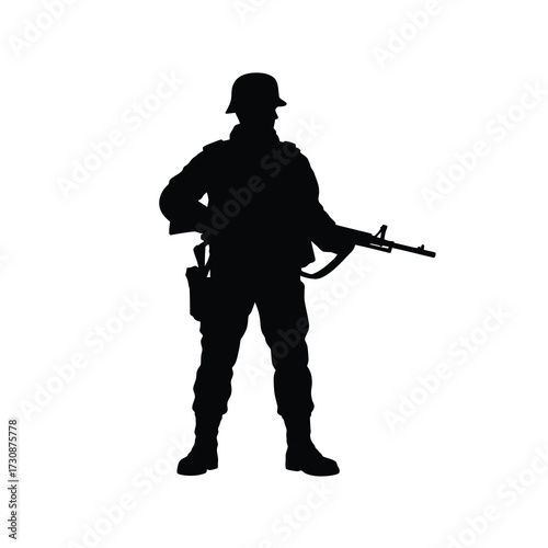 Soldier silhouette standing guard holding a rifle iconic military figure