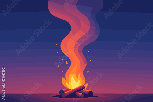 Glowing sending gradient sparks bonfire upwards illustration into vector smoke smooth