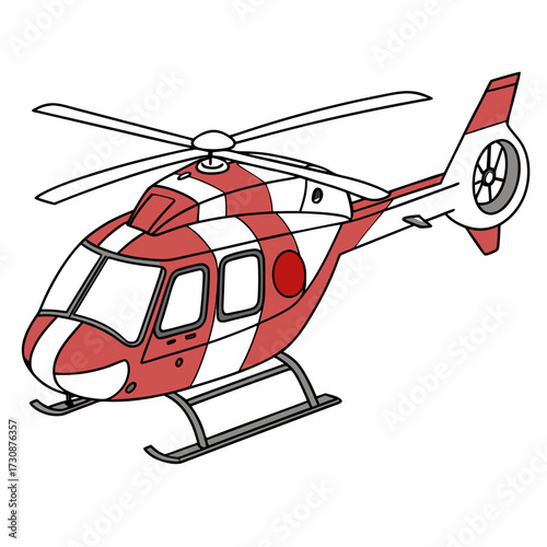 Red and white striped helicopter illustration against a plain white backdrop