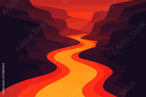 Gradients river glowing vector across canyon lava dark illustration peach glow orange