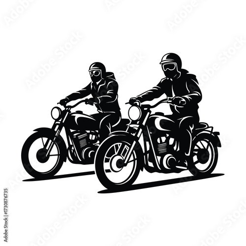 Dynamic silhouette of two riders on motorcycles in motion