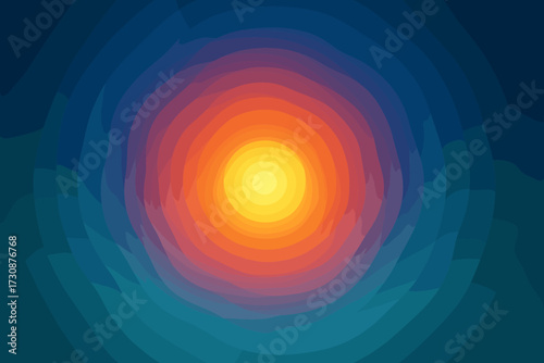Radiant from abstract glowing radiating vector waves gradient circular aura central illustration