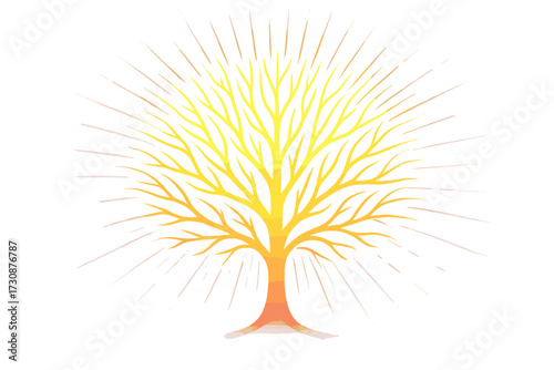 Branches gradient illustration vector aura from glowing spreading radiant tree
