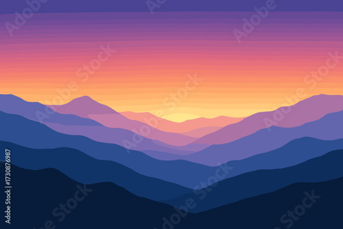Range distance serene gradient horizon vector illustration fading glowing mountain atmosphere