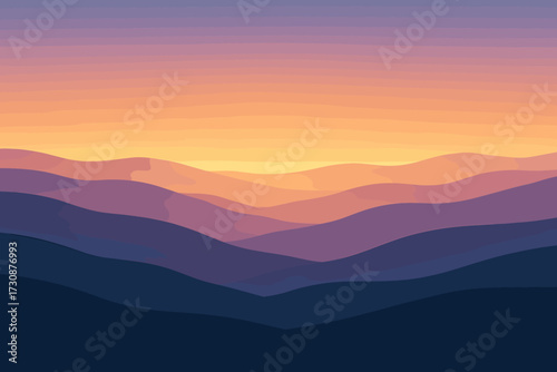 Rolling hills gradient horizon glowing atmospheric fading vector smooth distant illustration into