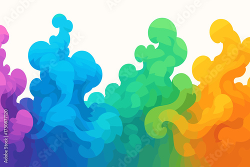 Vector gradient illustration panoramic motion overlapping filled ink clouds composition