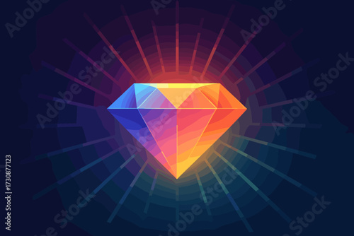 Emitting vector across gradient backdrop illustration cut dark jewel diamond radiant