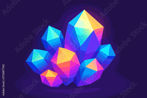 Jewel cluster composed abstract faceted multiple illustration rainbow vector gradients shapes