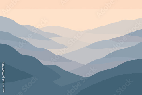 Haze mountain into illustration fading gradient distance misty vector over silhouettes