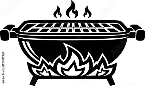 BBQ Cooking icon with fire line and solid vector