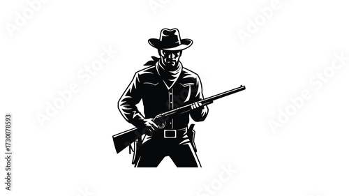 Lone cowboy silhouette holding a rifle ready for action