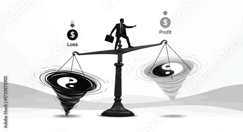 Financial Balance Concept Illustrating Losses and Profits with Scale