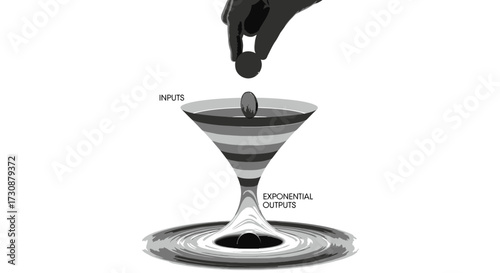 Data Funnel Process Transforming Inputs into Exponential Outputs Conversion Concept Illustration