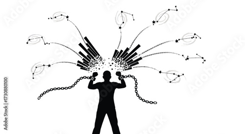 Break Chains Mind Freedom Concept Silhouette Man Unshackled Creative Thinking Idea Business Goals
