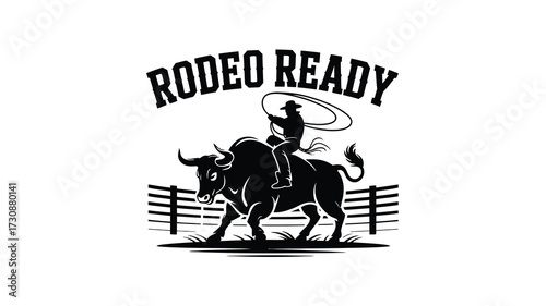 Rodeo bull rider silhouette ready for action with lasso in a dramatic scene