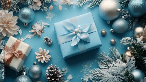 Sparkling Champagne Bottle Surrounded by Elegant Holiday Ornaments on Vibrant Pink Background